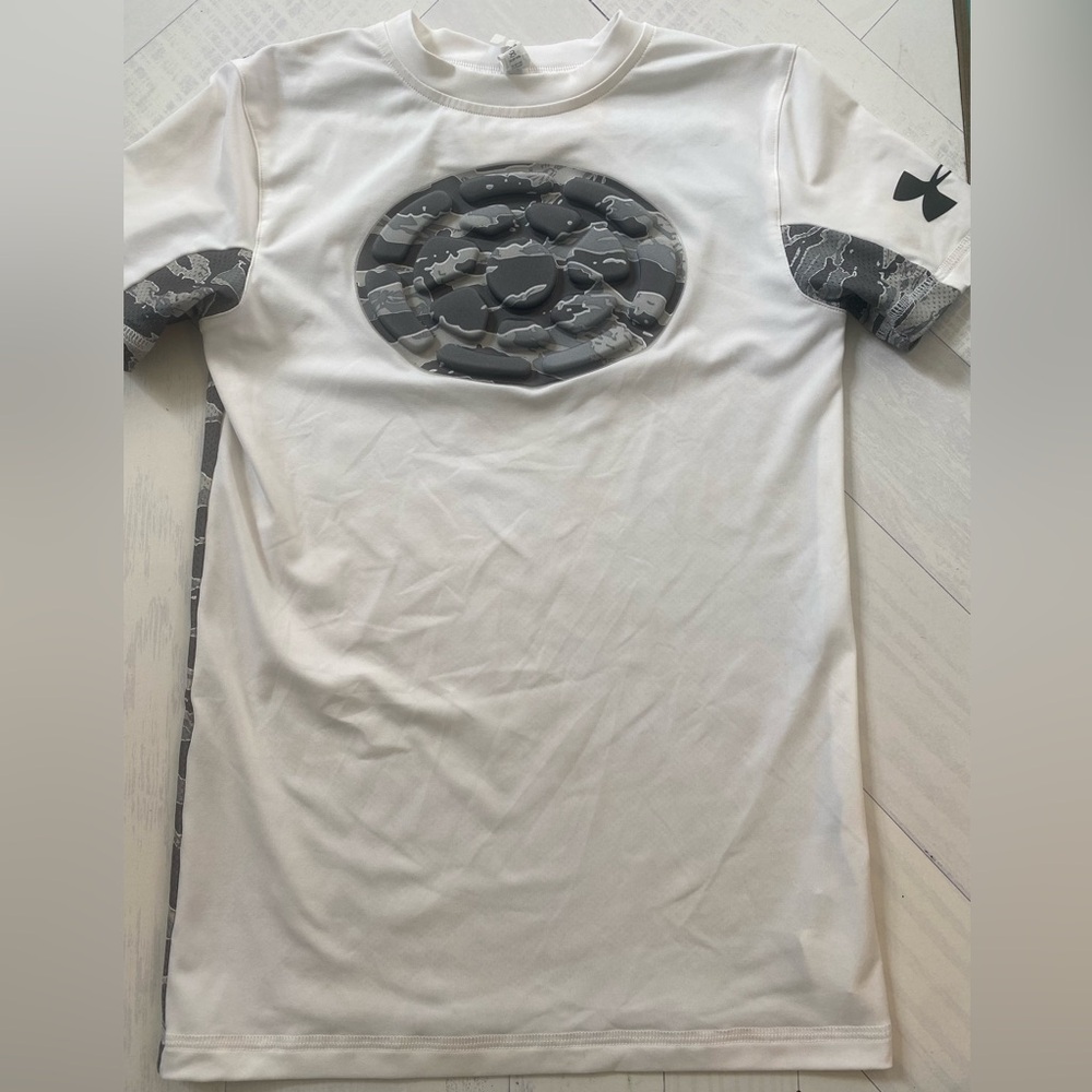 Under Armour Baseball Catcher White and Gray Shirt with Chest Plate